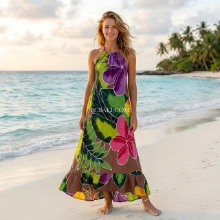 Hot Sale Halter Dress Rayon Hand Painted from Bali